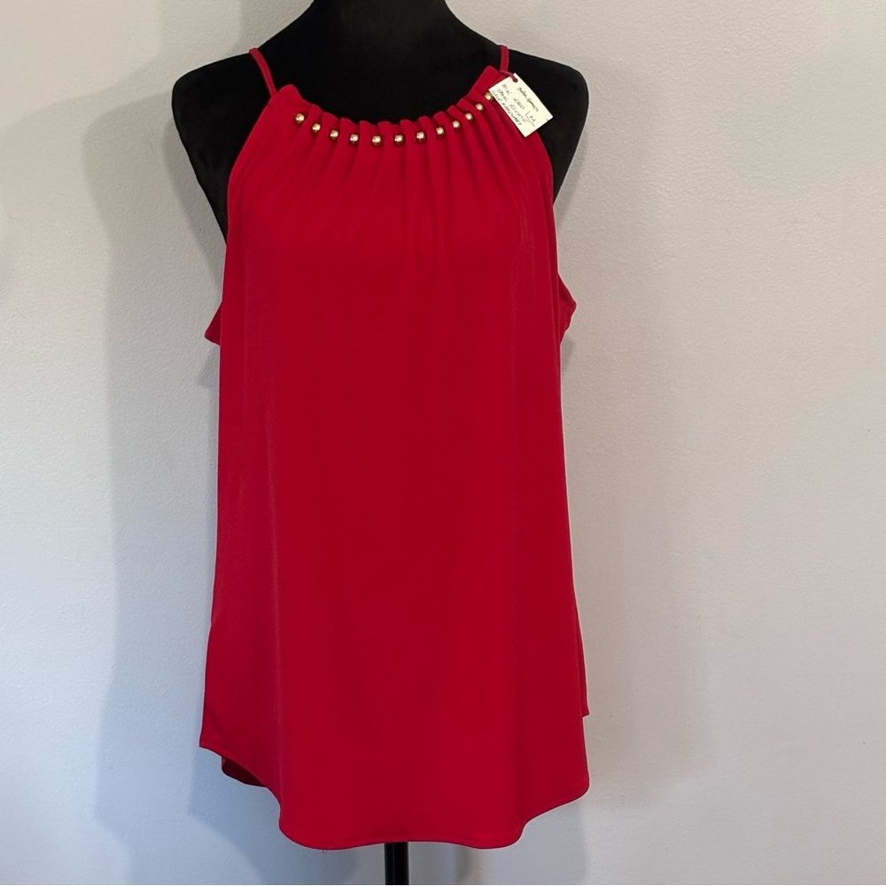 Michael Kors | Red Women’s Halter Gold Accents Tank Top Sleeveless Blouse Size M